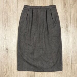 Vintage Grey Herringbone Pinstripe Pencil Skirt Made in USA Pleated Midi Small 6